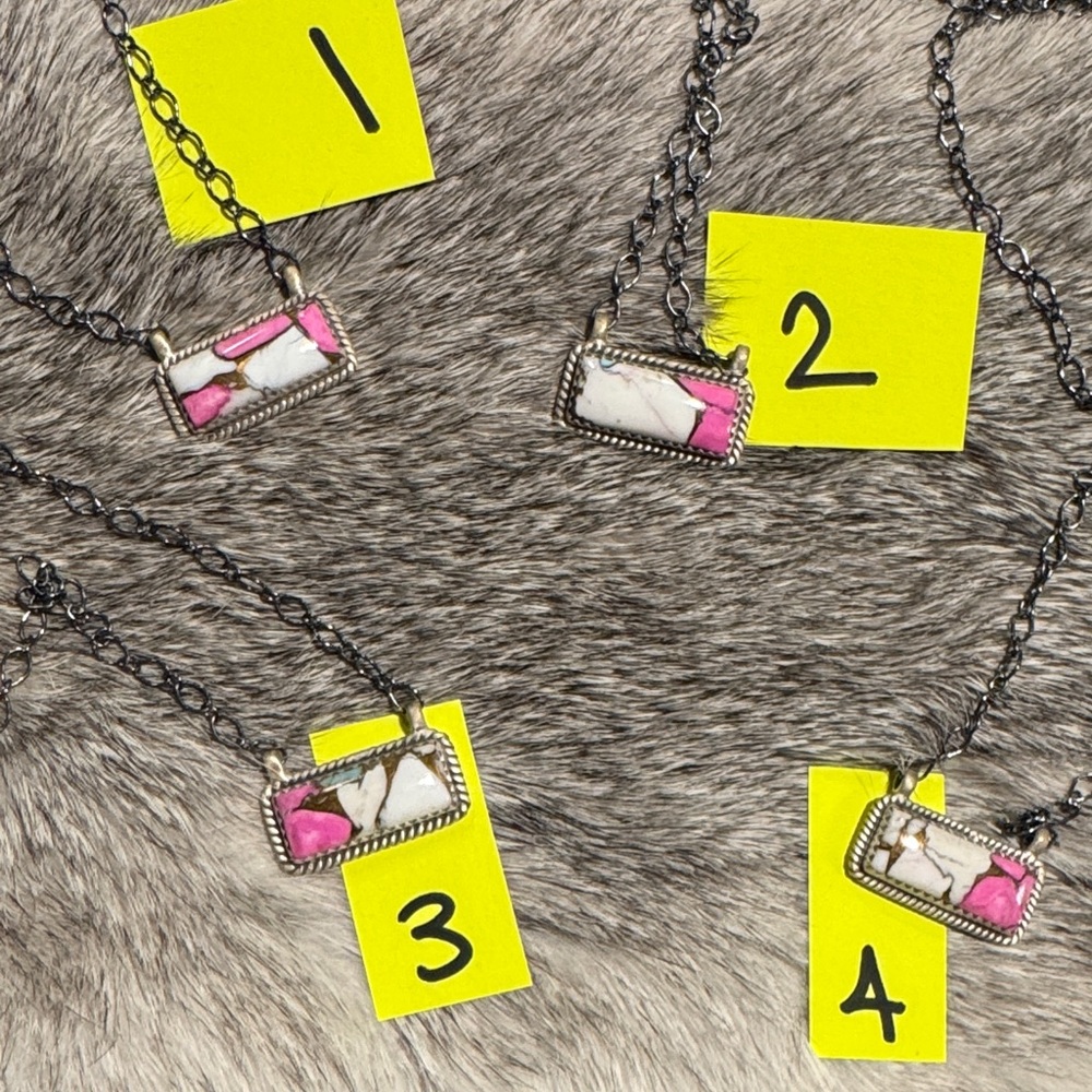 1 Pink and White Rectangular Pendant Necklace